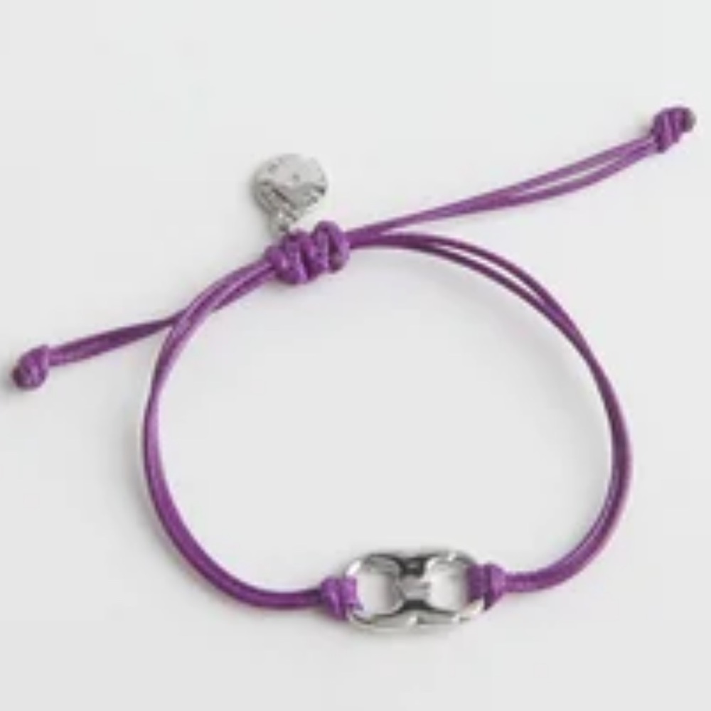 Tory Burch embrace ambition silver gemini logo adjustable purple bracelet
